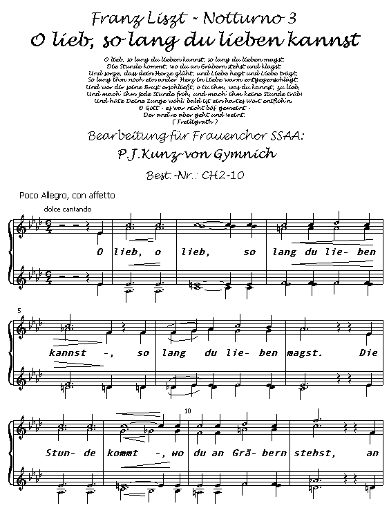 Peter Josef Kunz-von Gymnich : Liszt : Notturno 3 : O Lieb SSAA